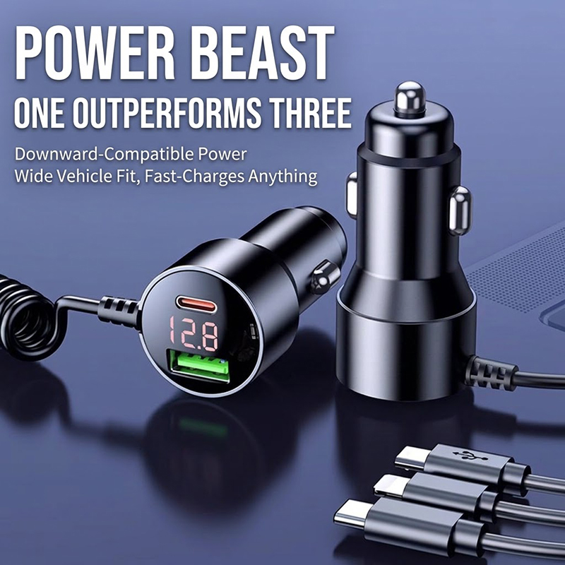 Laptop Charger - 3-in-1 코일형 차량용 충전기, 자동 감김