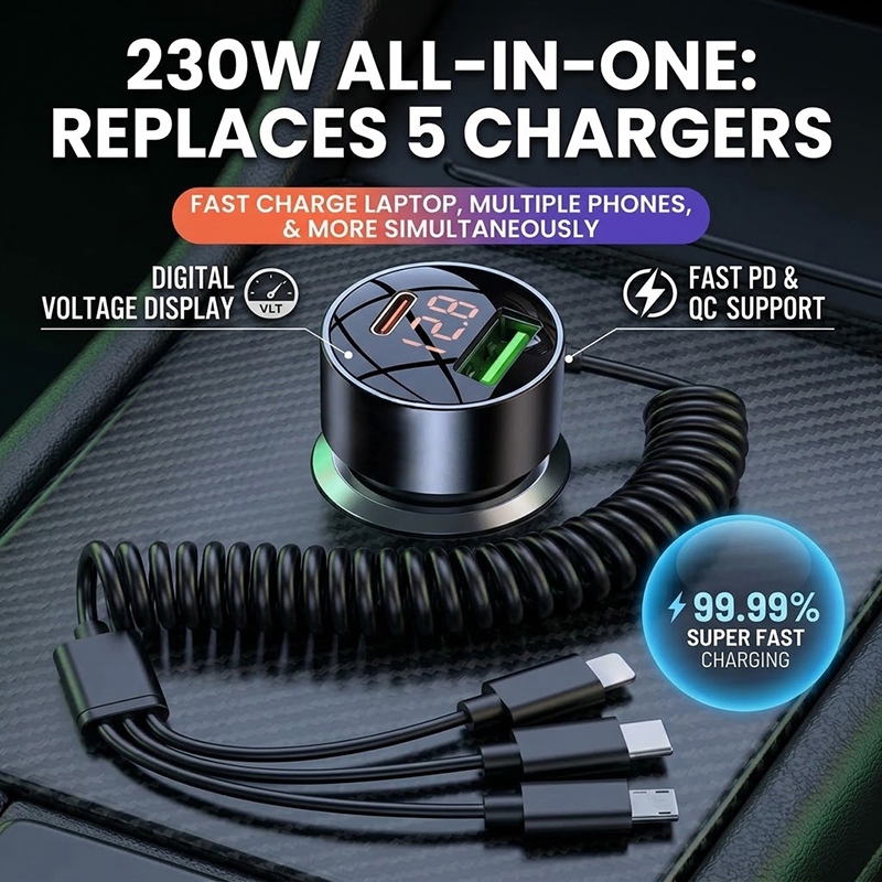 3-in-1 코일형 차량용 충전기, 자동 감김 케이블, - Laptop Charger 리뷰 및 가격
